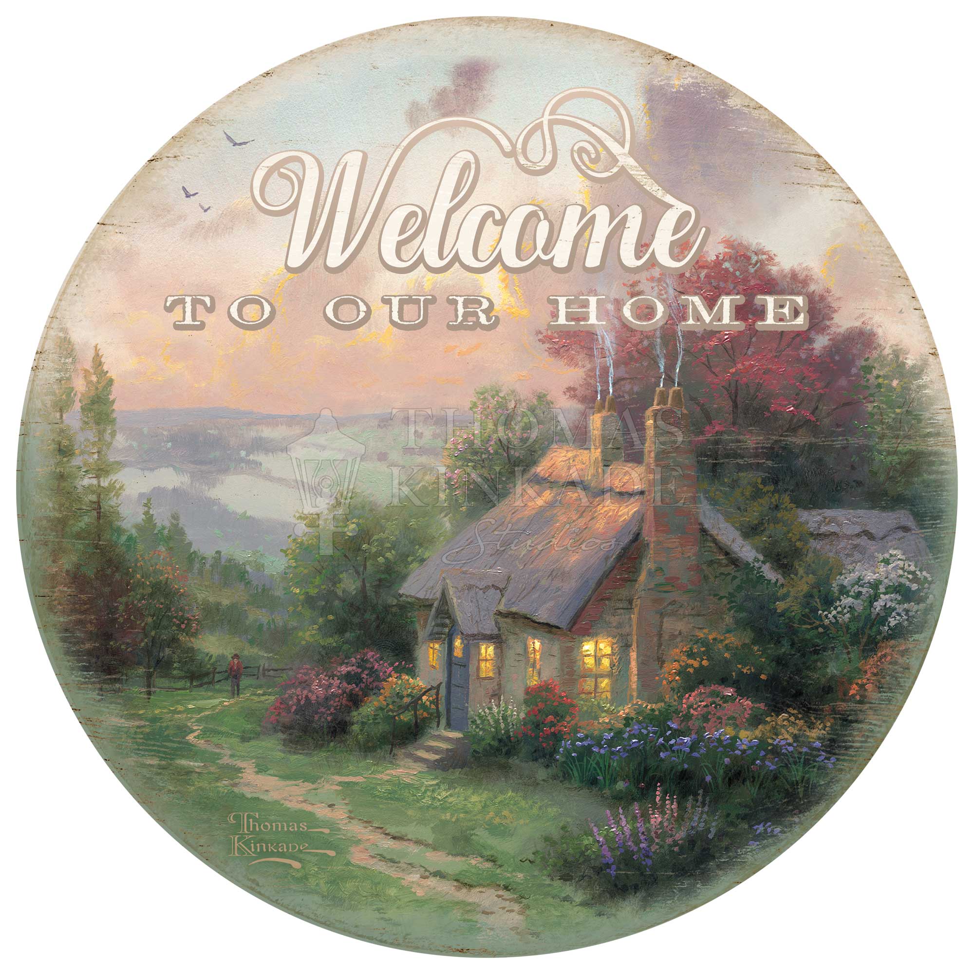 12.5-inch Thomas Kinkade Artistic Wood Signs for a Rustic Home Welcome