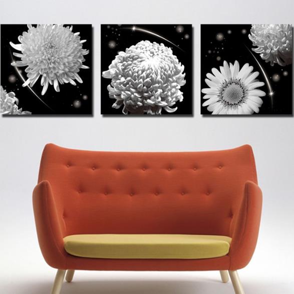 Newly Arrived Elegant 3-piece Chrysanthemum Flower Print Cross Film Wall Art