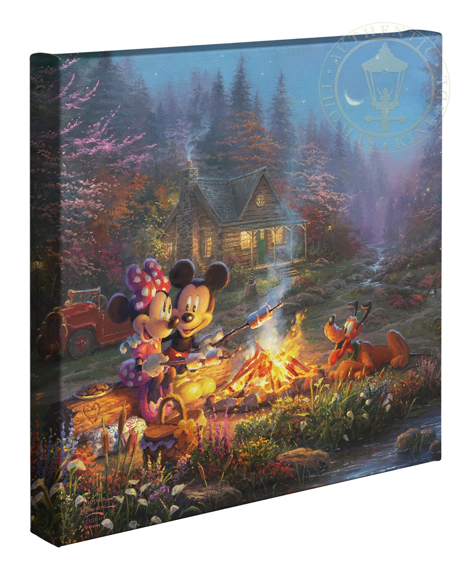 Disney Mickey and Minnie - Sweetheart Campfire Theme - 14 x 14 Gallery Wrapped Canvas Wall Art Decor