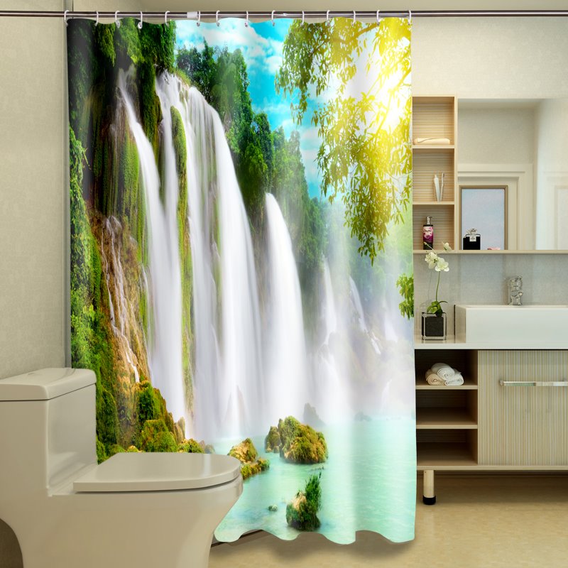 Newly Arrived 3D Polyester Shower Curtain with Stunning Waterfall Print