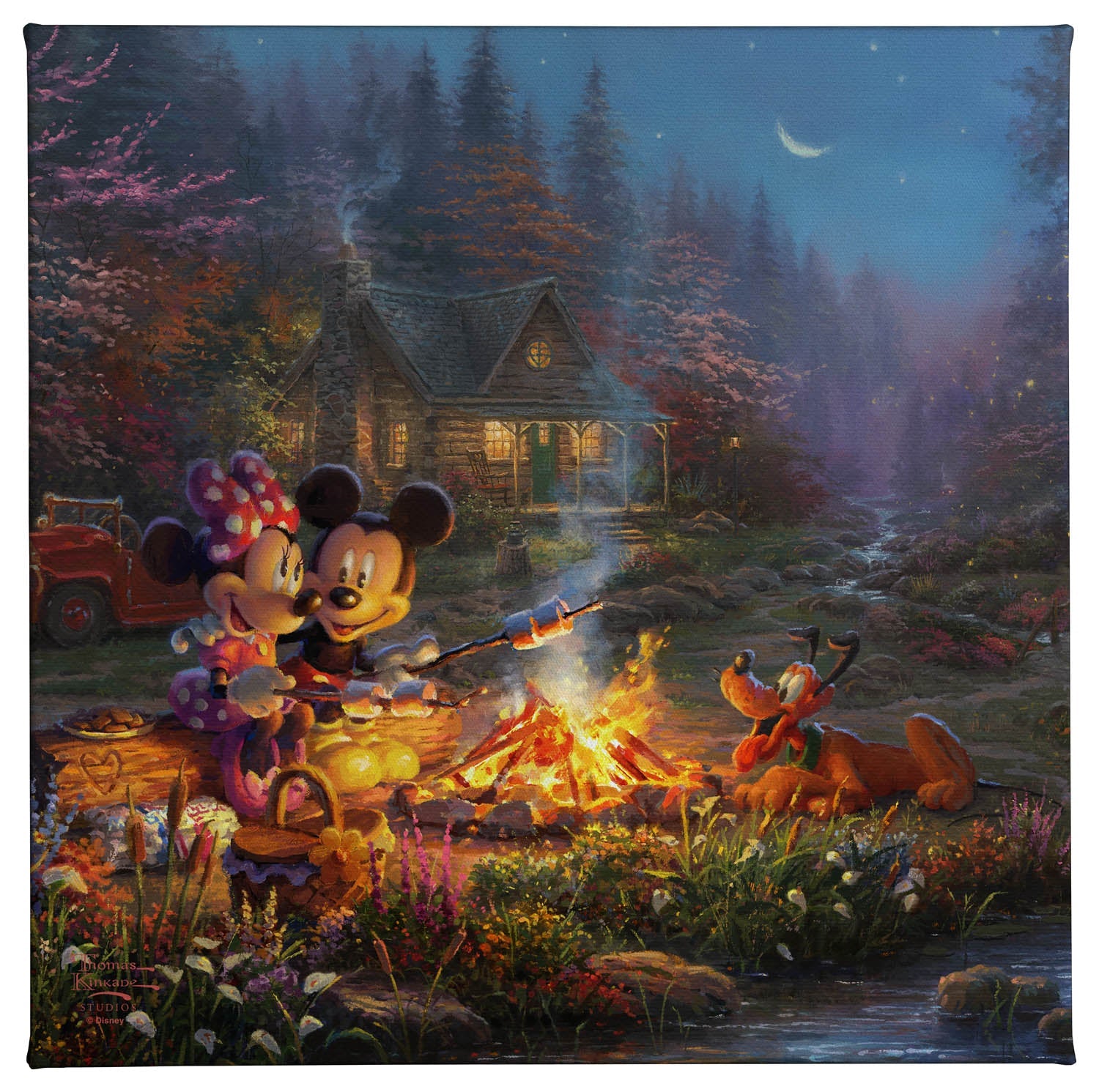 Disney Mickey and Minnie - Sweetheart Campfire Theme - 14 x 14 Gallery Wrapped Canvas Wall Art Decor
