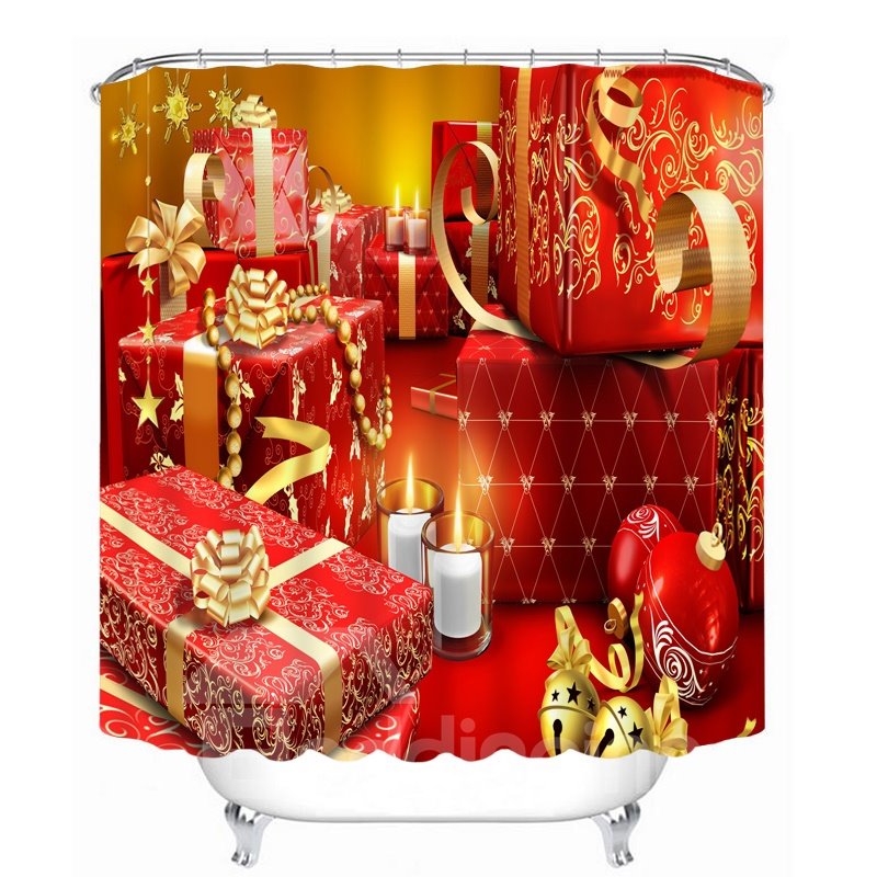3D Christmas Theme Shower Curtain with Candy Printing for Christmas Gifts