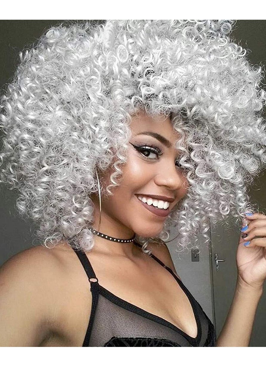 Synthetic Capless Wigs for Afro - Curly Medium - Hairstyled Women, 120% Density, 16 Inches Long