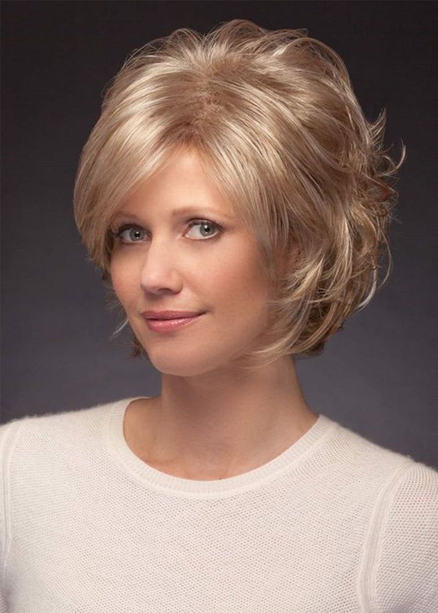 10-Inch Heat-Resistant Human Hair Wavy Lace Front Cap Wigs with Natural Bangs, 130% Density, Ideal for Daily Wear, Party, and Cosplay, Comes with Free Wig Cap