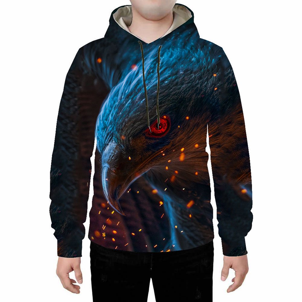 Men's Black 3D Eagle Head Printed Hoodie and Sweatpants Set for All Seasons