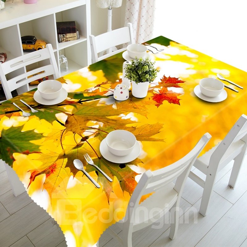 Washable 3D Autumn Maple Leaves Scenery Prints Tablecloth for All - Season Use