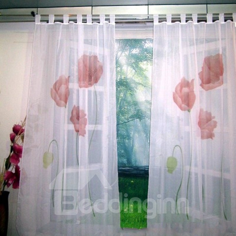 European Style Manual Printed Lily Sheer High Density Polyester Hammock Curtain